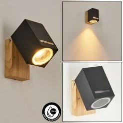 Hofstein Auchac Außenwandleuchte Holzoptik, Naturfarben, 1-flammig, Bewegungsmelder