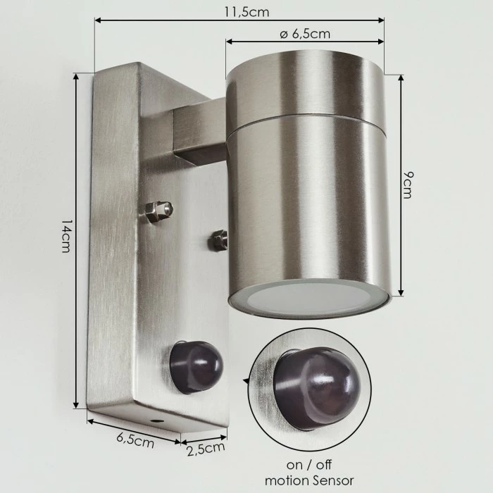 Hofstein Bessiebelle Außenwandleuchte Edelstahl, 1-flammig, Bewegungsmelder 4 Hofstein Bessiebelle Außenwandleuchte Edelstahl, 1-flammig, Bewegungsmelder – Bild 4