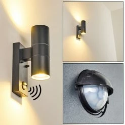 Hofstein Brachy Außenwandleuchte Grau, 2-flammig, Bewegungsmelder