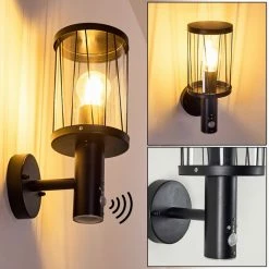 Hofstein Broacker Außenwandleuchte Schwarz, 1-flammig, Bewegungsmelder