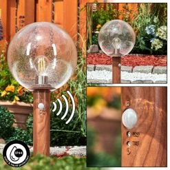 Hofstein Bubodefo Sockelleuchte Braun, Holzoptik, 1-flammig, Bewegungsmelder