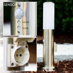 Hofstein Caserta Sockelleuchte Edelstahl, 1-flammig, Bewegungsmelder