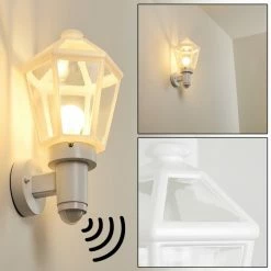 Hofstein Catigny Außenwandleuchte Weiß, 1-flammig, Bewegungsmelder