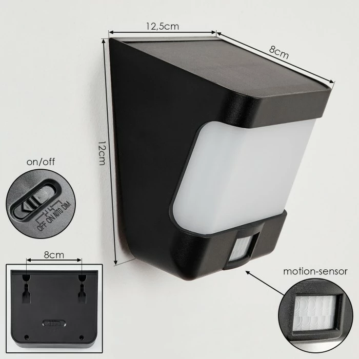 Hofstein Colchagua Solarwandleuchte LED Schwarz, Weiß, 1-flammig, Bewegungsmelder 4 Hofstein Colchagua Solarwandleuchte LED Schwarz, Weiß, 1-flammig, Bewegungsmelder – Bild 4