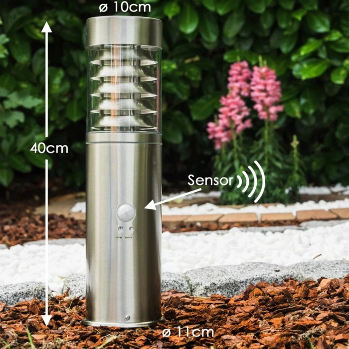 Hofstein Dakar Außensockelleuchte Edelstahl, 1-flammig, Bewegungsmelder 2 Hofstein Dakar Außensockelleuchte Edelstahl, 1-flammig, Bewegungsmelder – Bild 2