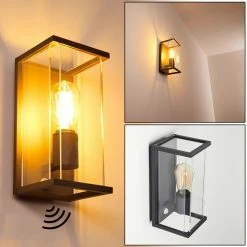 Hofstein Faroer Außenwandleuchte Schwarz, 1-flammig, Bewegungsmelder