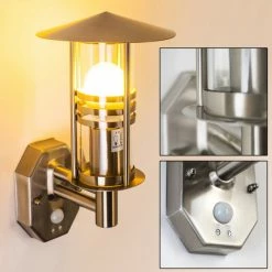 Hofstein Forli Wandleuchte Edelstahl, 1-flammig, Bewegungsmelder