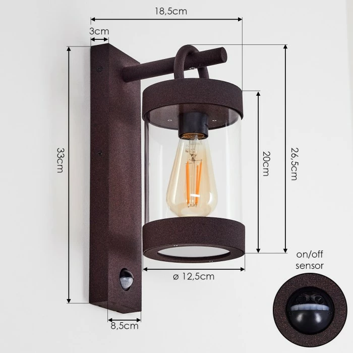 Hofstein Fulham Außenwandleuchte Rostfarben, Braun, 1-flammig, Bewegungsmelder 4 Hofstein Fulham Außenwandleuchte Rostfarben, Braun, 1-flammig, Bewegungsmelder – Bild 4