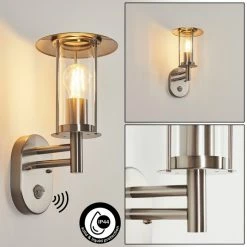 Hofstein Gray Außenwandleuchte Edelstahl, 1-flammig, Bewegungsmelder