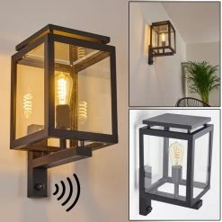 Hofstein Greensboro Aussenwandleuchte Schwarz, 1-flammig, Bewegungsmelder