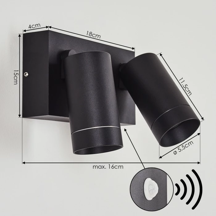 Hofstein Hakamken Außenwandleuchte Schwarz, 2-flammig, Bewegungsmelder 4 Hofstein Hakamken Außenwandleuchte Schwarz, 2-flammig, Bewegungsmelder – Bild 4