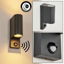 Hofstein Kingstown Außenwandleuchte Anthrazit, Transparent, Klar, 2-flammig, Bewegungsmelder