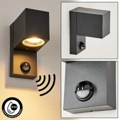 Hofstein Kingstown Außenwandleuchte Anthrazit, Transparent, Klar, 1-flammig, Bewegungsmelder