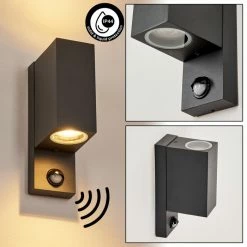 Hofstein Kingstown Außenwandleuchte Anthrazit, Transparent, Klar, 2-flammig, Bewegungsmelder