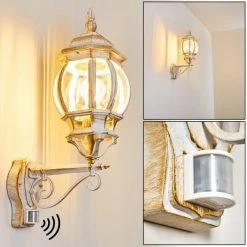 Hofstein Lentua Außenwandleuchte Weiß, Gold, 1-flammig, Bewegungsmelder