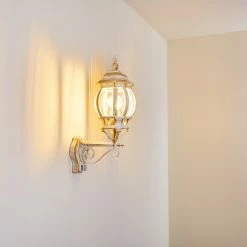 Hofstein Lentua Au&szlig;enwandleuchte Wei&szlig;, Gold, 1-flammig, Bewegungsmelder -Außenleuchten Verkäufe lentua aussenwandleuchte h3012444 do2 14