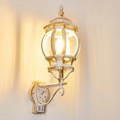 Hofstein Lentua Au&szlig;enwandleuchte Wei&szlig;, Gold, 1-flammig, Bewegungsmelder -Außenleuchten Verkäufe lentua aussenwandleuchte h3012444 do2 16