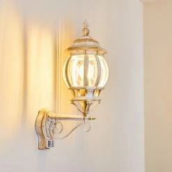 Hofstein Lentua Au&szlig;enwandleuchte Wei&szlig;, Gold, 1-flammig, Bewegungsmelder -Außenleuchten Verkäufe lentua aussenwandleuchte h3012444 do2 19