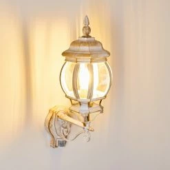 Hofstein Lentua Au&szlig;enwandleuchte Wei&szlig;, Gold, 1-flammig, Bewegungsmelder -Außenleuchten Verkäufe lentua aussenwandleuchte h3012444 do2 3