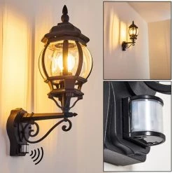 Hofstein Lentua Außenwandleuchte Schwarz, 1-flammig, Bewegungsmelder