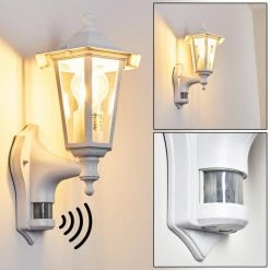 Hofstein Loria Außenwandleuchte Weiß, 1-flammig, Bewegungsmelder