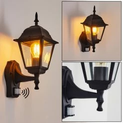 Hofstein Naofe Außenwandleuchte Schwarz, 1-flammig, Bewegungsmelder