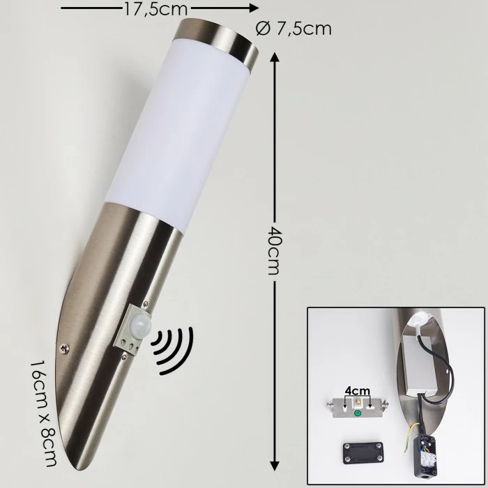 Hofstein Norburg Außenwandleuchte Edelstahl, 1-flammig, Bewegungsmelder 2 Hofstein Norburg Außenwandleuchte Edelstahl, 1-flammig, Bewegungsmelder – Bild 2