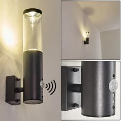 Hofstein Noreaz Außenwandleuchte LED Anthrazit, 1-flammig, Bewegungsmelder
