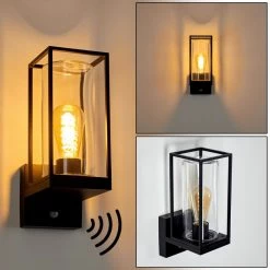 Hofstein Palanga Außenwandleuchte Schwarz, 1-flammig, Bewegungsmelder