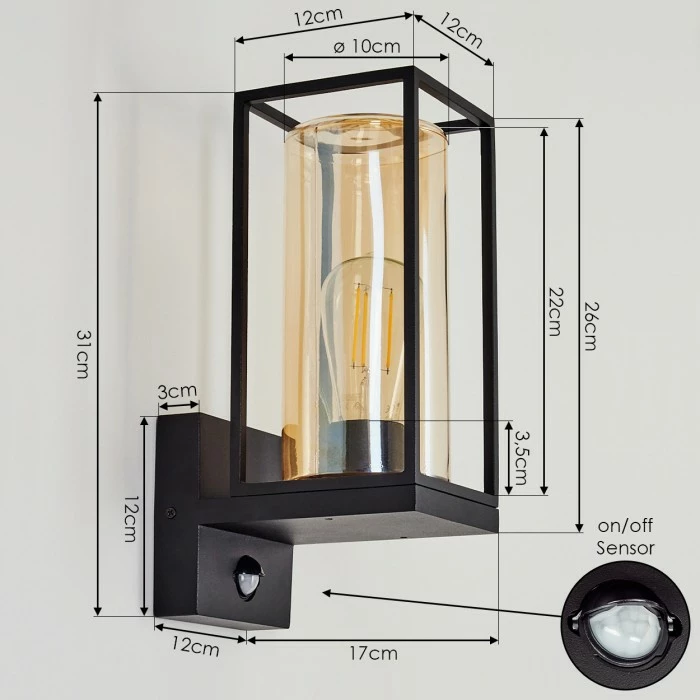 Hofstein Palanga Außenwandleuchte Schwarz, 1-flammig, Bewegungsmelder 4 Hofstein Palanga Außenwandleuchte Schwarz, 1-flammig, Bewegungsmelder – Bild 4
