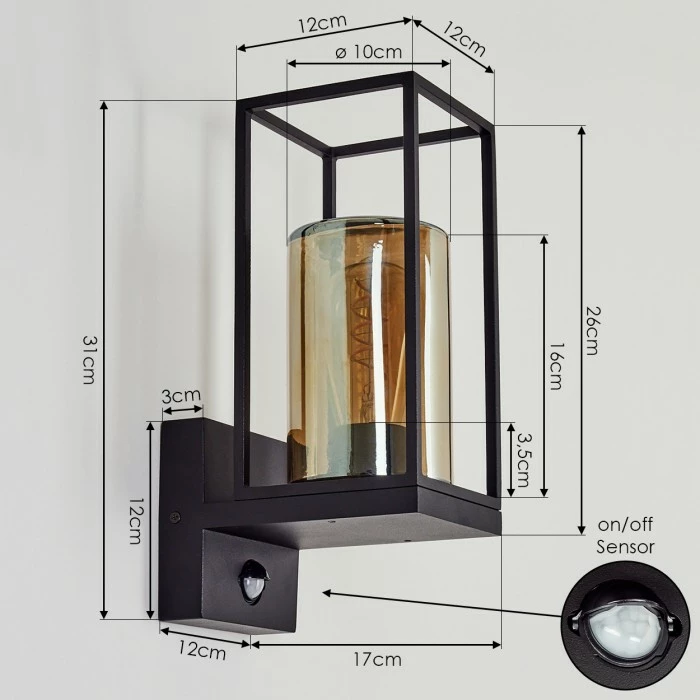 Hofstein Palanga Außenwandleuchte Schwarz, 1-flammig, Bewegungsmelder 4 Hofstein Palanga Außenwandleuchte Schwarz, 1-flammig, Bewegungsmelder – Bild 4