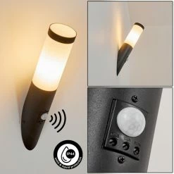 Hofstein Ruti Außenwandleuchte Schwarz, 1-flammig, Bewegungsmelder