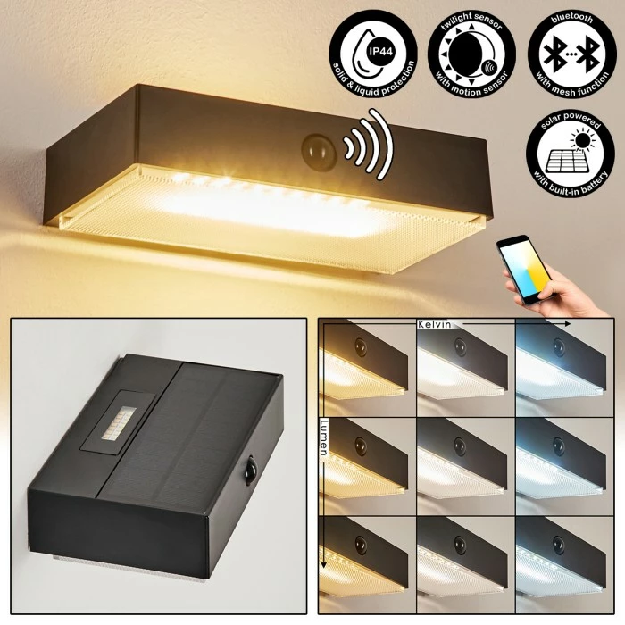 Hofstein Seilhac Solarwandleuchte LED Schwarz, 1-flammig, Bewegungsmelder 1 Hofstein Seilhac Solarwandleuchte LED Schwarz, 1-flammig, Bewegungsmelder