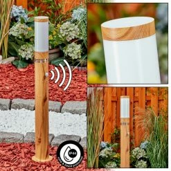 Hofstein Tenvik Wegeleuchte Chrom, Braun, Transparent, Klar, Holzoptik, 1-flammig, Bewegungsmelder