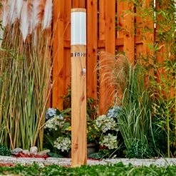 Hofstein Tenvik Wegeleuchte Chrom, Braun, Transparent, Klar, Holzoptik, 1-flammig, Bewegungsmelder -Außenleuchten Verkäufe tenvik wegeleuchte h3599914 6