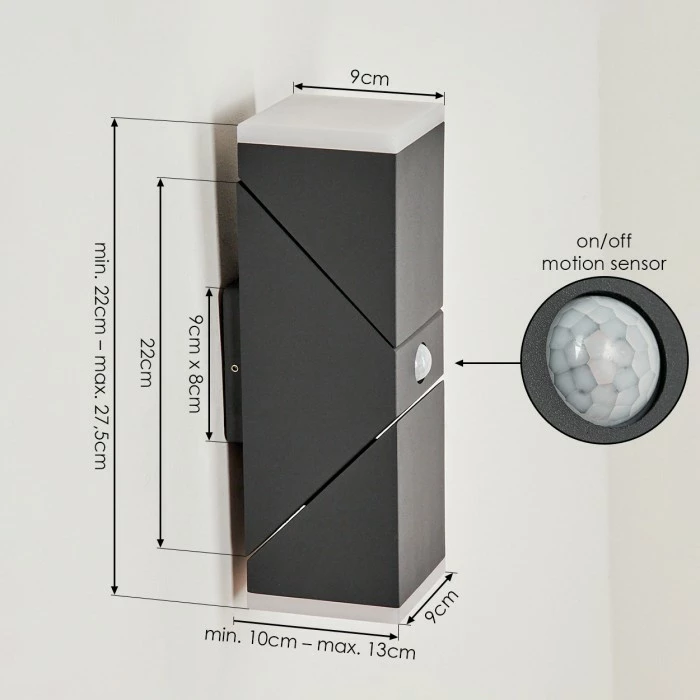 Hofstein Toogong Außenwandleuchte LED Anthrazit, 2-flammig, Bewegungsmelder 4 Hofstein Toogong Außenwandleuchte LED Anthrazit, 2-flammig, Bewegungsmelder – Bild 4