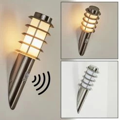 Hofstein Tunes Außenwandleuchte Nickel-Matt, 1-flammig, Bewegungsmelder