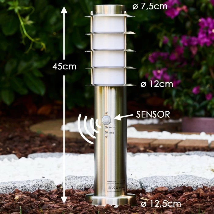 Hofstein Tunes Sockelleuchte Edelstahl, 1-flammig, Bewegungsmelder 2 Hofstein Tunes Sockelleuchte Edelstahl, 1-flammig, Bewegungsmelder – Bild 2