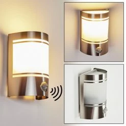 Hofstein Visnum Außenwandleuchte Nickel-Matt, Weiß, 1-flammig, Bewegungsmelder